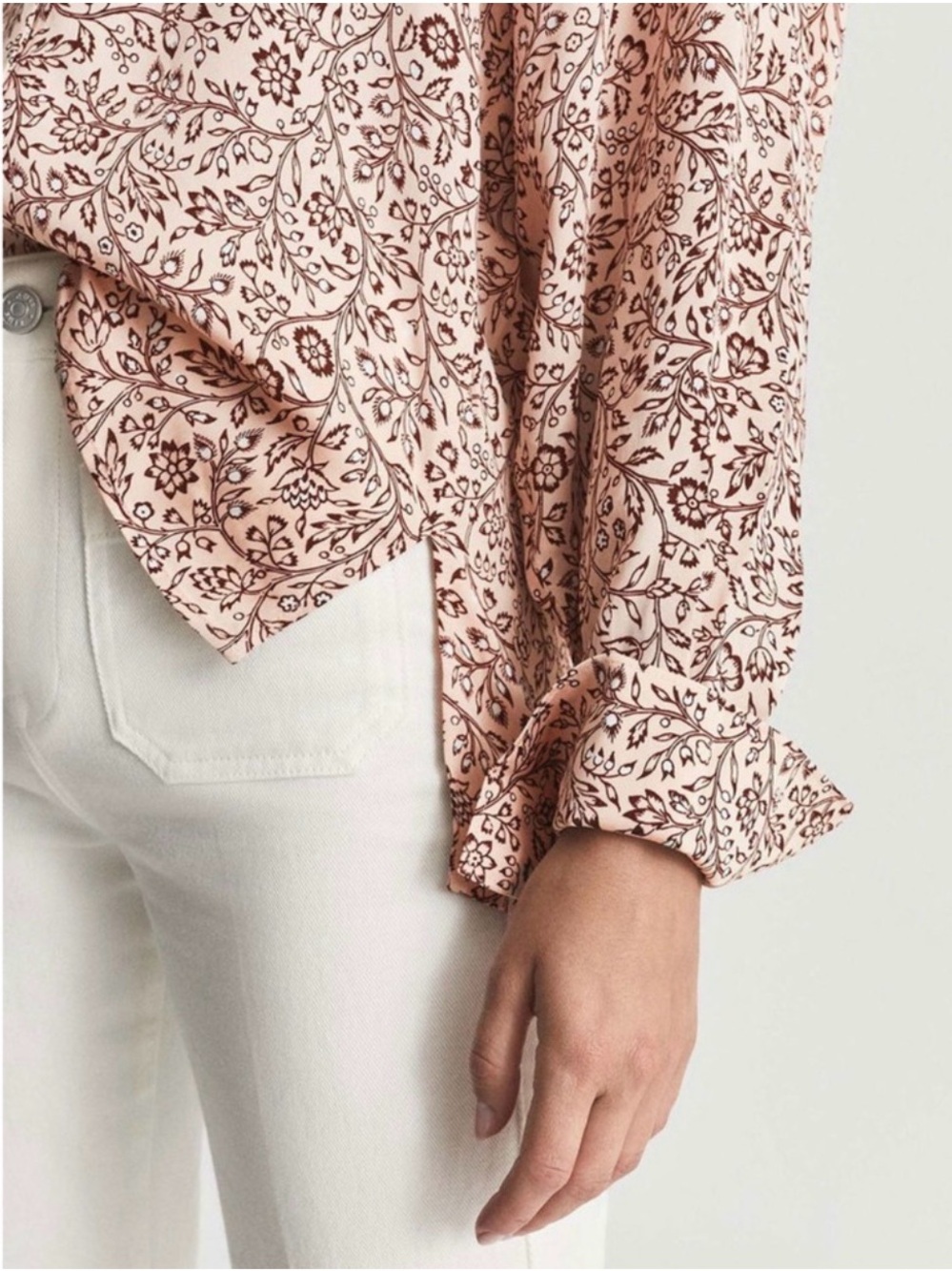 Reiss Peach Paisley Ruffle-Neck Blouse - Picture 4 of 8